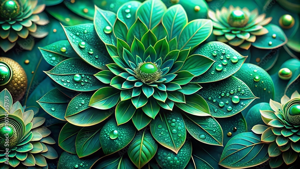 Fototapeta premium Lush Emerald Green Floral Macro Photography Capturing the Intricate Details of Nature's Beauty in Vibrant Hues and Textures for Stunning Visual Experiences