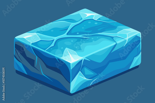 Realistic Rectangular Ice Block Vector Illustration with Blue Tones, textured surface, food styling, and creative visual designs.