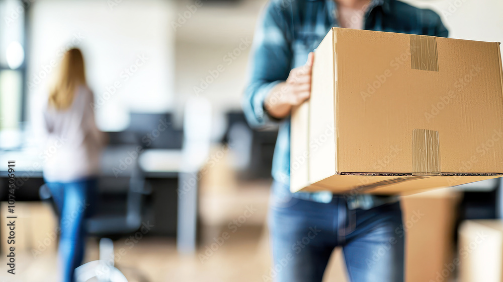 Person Carrying Box While Moving in Office Environment Person Carrying Box While Moving in Office Environment
