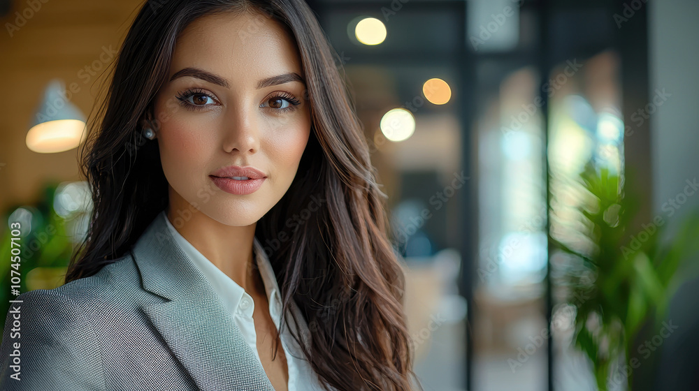Confident Businesswoman in Modern Office Setting Confident Businesswoman in Modern Office Setting