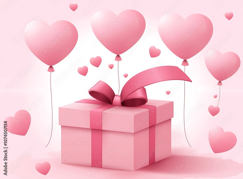 3D heart-shaped balloons flying out of a gift box 3D heart-shaped balloons flying out of a gift box