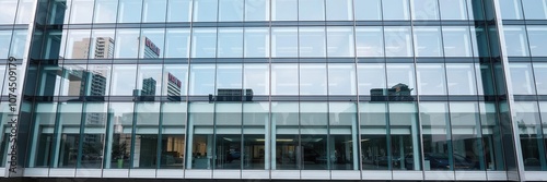 Modern glass office building with sleek architecture and reflective windows, glass, high rise, office building