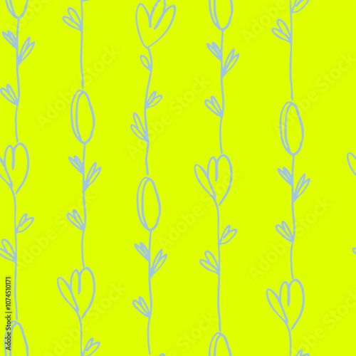 Seamless pattern with pinstripes of hand drawn flowers for surface design, fashion industry and other design projects. Brat color