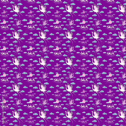 10 Seamless Pattern Set, Watercolor birds, Scrapbook Paper, pattern Fabric, Beautiful Backgrounds, White birds ,background of purple colors, birds fly
