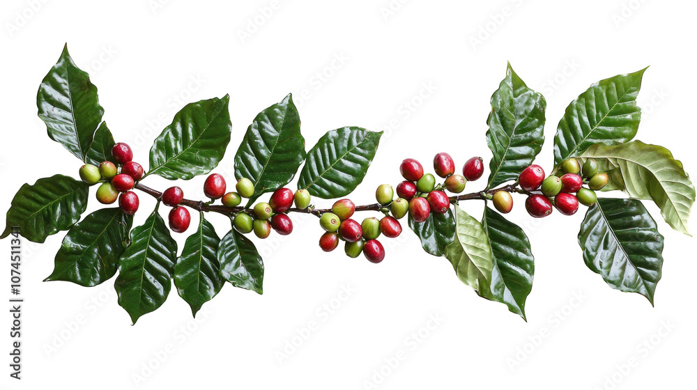 Coffee Plant Branch with Ripe and Unripe Berries Coffee Plant Branch with Ripe and Unripe Berries