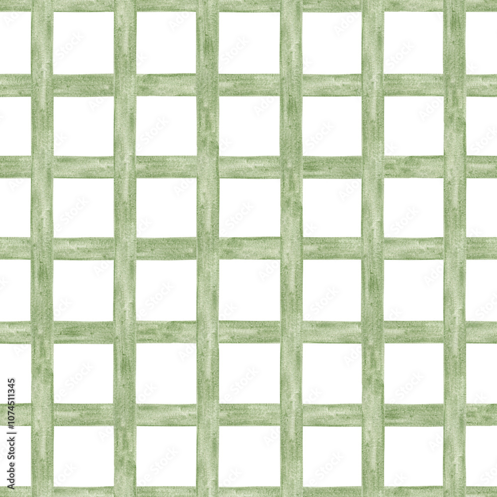 Watercolor seamless pattern with green check print. Isolated on white background. Hand drawn clipart. Perfect for card, fabric, tags, linen, printing, wrapping. Watercolor seamless pattern with green check print. Isolated on white background. Hand drawn clipart. Perfect for card, fabric, tags, linen, printing, wrapping.