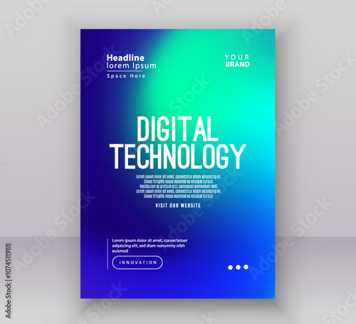 Poster brochure cover banner presentation layout template, Technology digital futuristic internet network green blue gradient background, Abstract cyber future tech, Ai big data business flyer vector