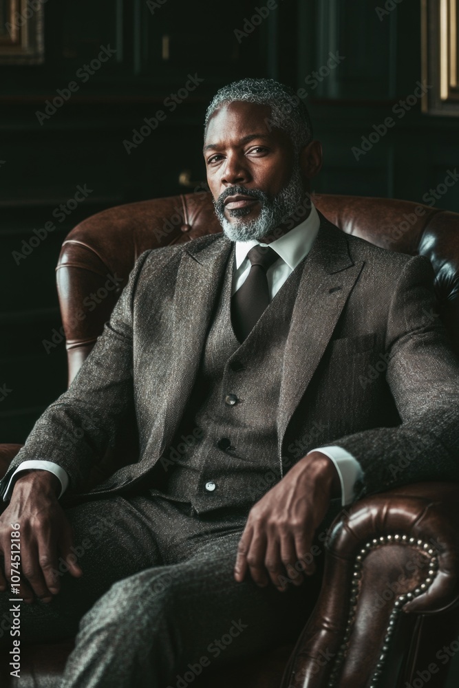 A businessman sitting in a chair, ready for a meeting or conference A businessman sitting in a chair, ready for a meeting or conference