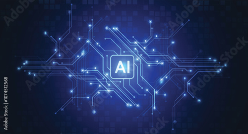 Artificial intelligence chipset on circuit board in futuristic concept technology artwork for web, banner, card, cover. Vector illustration