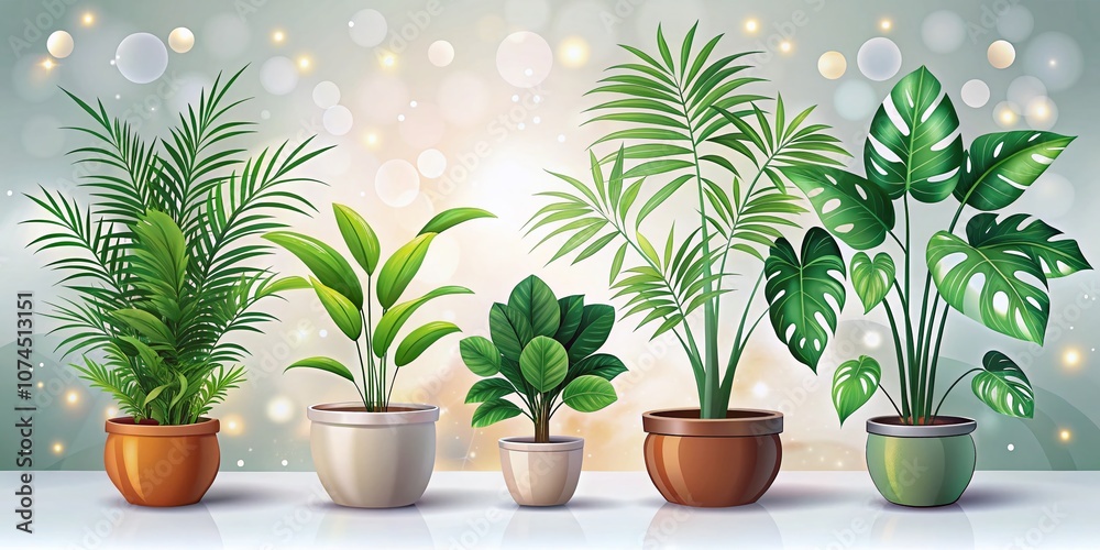 Minimalist Silhouettes of Indoor Flower Pots with Ficus, Monstera, and Palm Leaves on White Background, Featuring Bokeh Effect for a Modern Aesthetic Minimalist Silhouettes of Indoor Flower Pots with Ficus, Monstera, and Palm Leaves on White Background, Featuring Bokeh Effect for a Modern Aesthetic