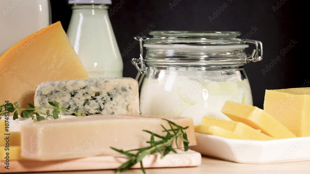 Dairy Products Display on Black Background Dairy Products Display on Black Background
