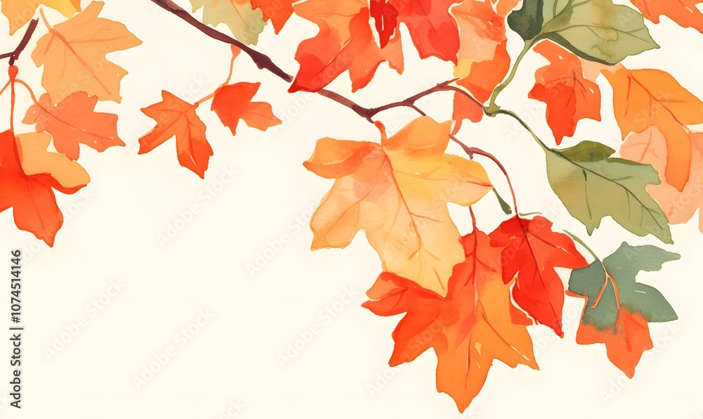 Fototapeta premium Maple branch watercolor illustration with colorful leaves on white background, Generative AI 
