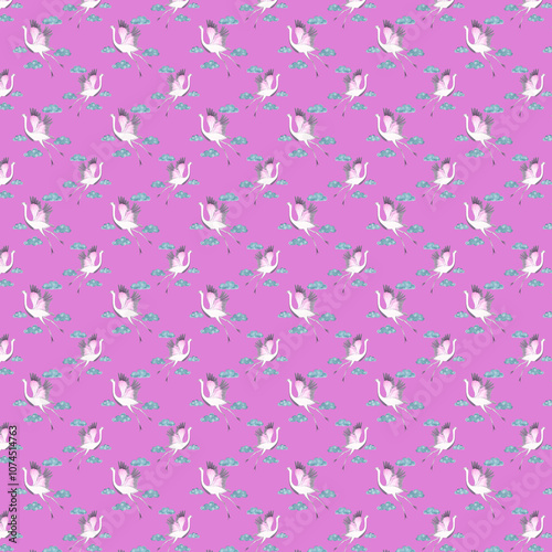 10 Seamless Pattern Set, Watercolor birds, Scrapbook Paper, pattern Fabric, Beautiful Backgrounds, White birds ,background of purple colors, birds fly
