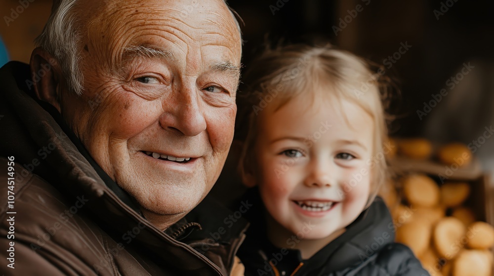 A heartwarming portrait of a smiling grandfather and his cheerful granddaughter. A heartwarming portrait of a smiling grandfather and his cheerful granddaughter.