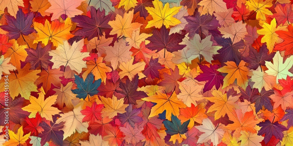 A repeating leaf pattern background with diverse fall leaves in various colors and shapes A repeating leaf pattern background with diverse fall leaves in various colors and shapes