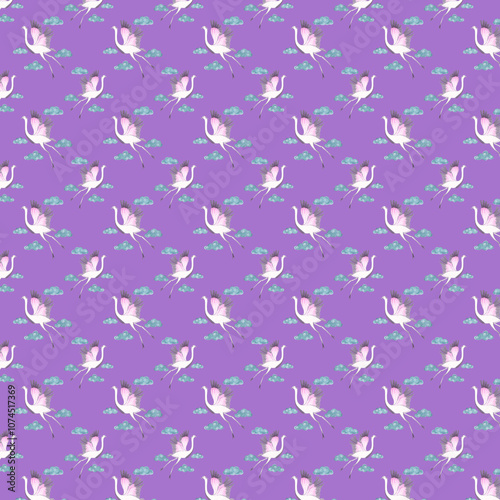 10 Seamless Pattern Set, Watercolor birds, Scrapbook Paper, pattern Fabric, Beautiful Backgrounds, White birds ,background of purple colors, birds fly
