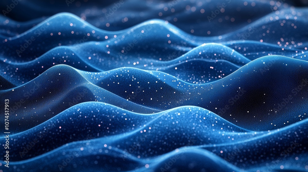 Obraz premium Futuristic technological background with waves and lights. Wallpaper with water and bokeh effect. Abstract background with a cosmic sky and stars. Futuristic wallpapers with unusual nebulae. Banner