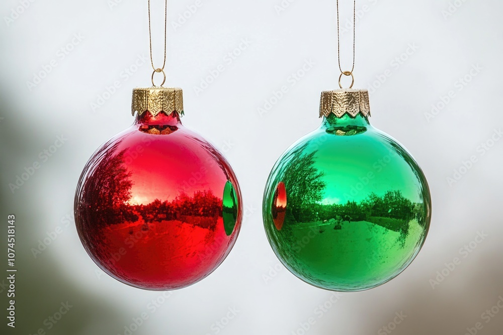 Two decorative ornaments hanging from a string Two decorative ornaments hanging from a string