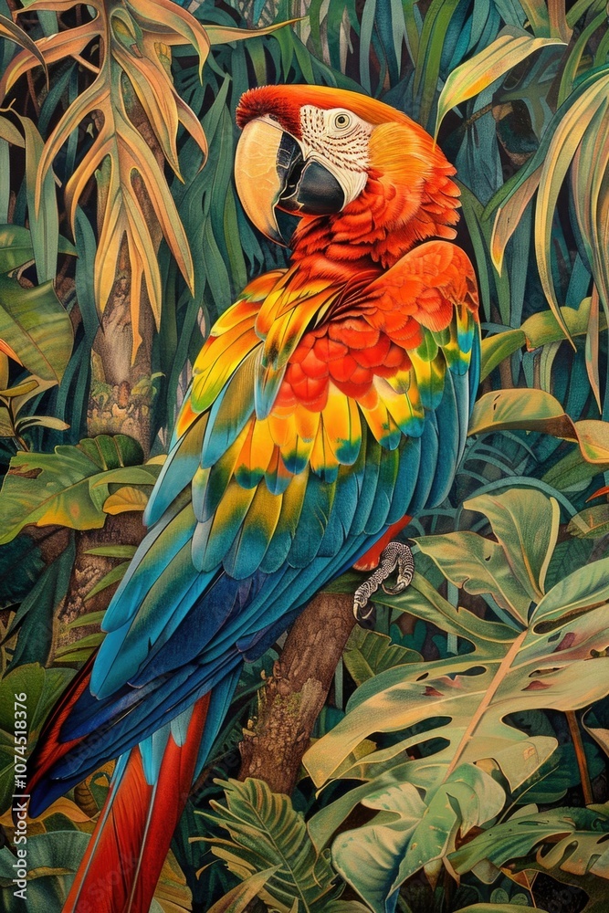 Obraz premium A vibrant parrot perched on a branch, showcasing its bright plumage