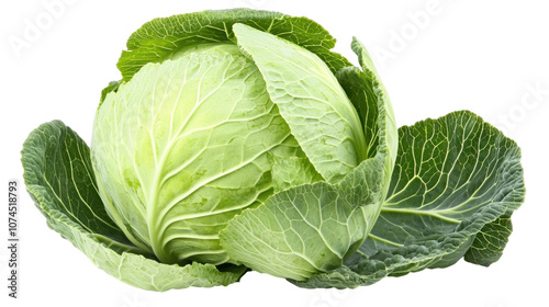 Fresh Green Cabbage with Leaves on transparent Background