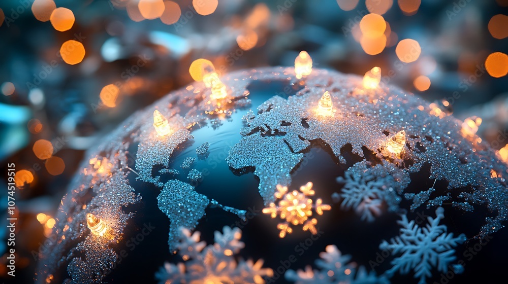 Illuminated Globe with Snowflakes and Festive Lights Illuminated Globe with Snowflakes and Festive Lights