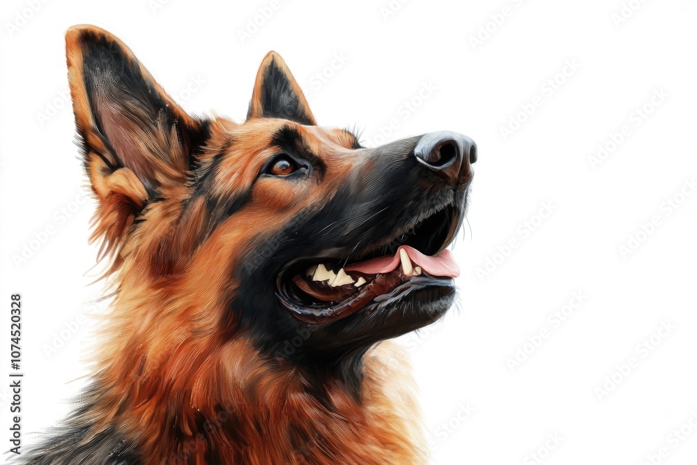 A German Shepherd dog sitting on a plain white background A German Shepherd dog sitting on a plain white background