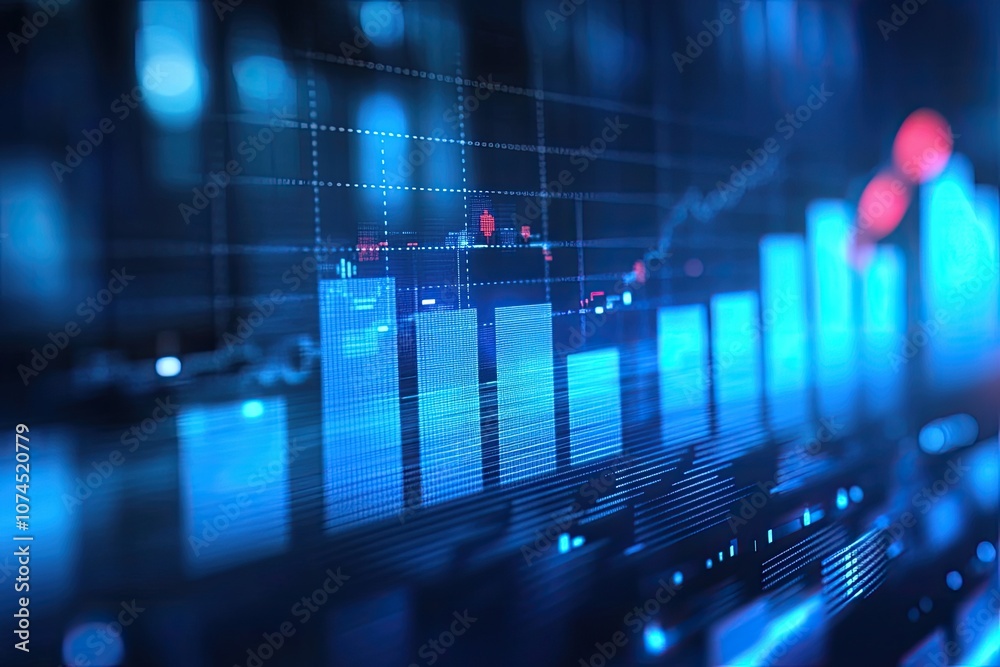 Blue glowing chart with rising bars. Illustrate growth, success, and positive financial performance. Blue glowing chart with rising bars. Illustrate growth, success, and positive financial performance.
