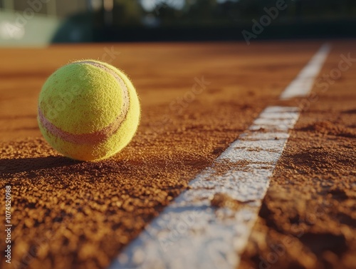 Tennis ball hitting the line on a clay court