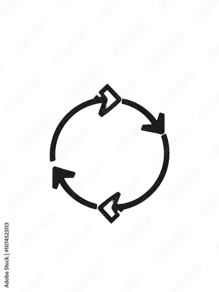 Repeating rotation of four arrows icon on white background, four arrows, white background