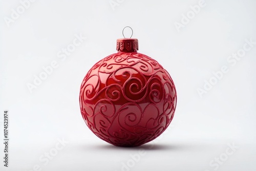 A bright red Christmas ornament on a white background