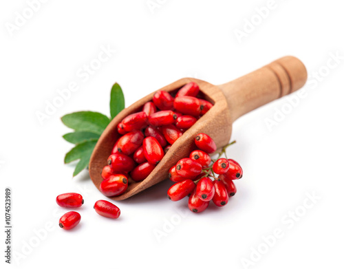 Quadro em tela Fresh organic barberry in wooden spoon