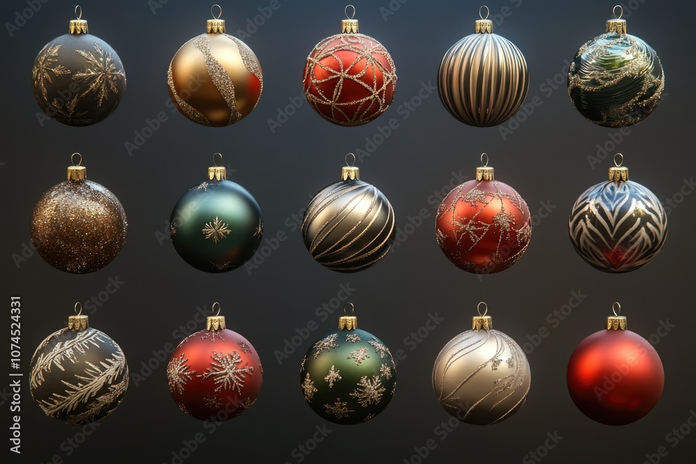 A collection of Christmas ornaments against a dark background A collection of Christmas ornaments against a dark background