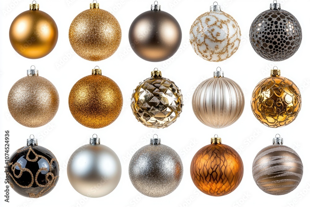 A collection of Christmas ornaments on a white background A collection of Christmas ornaments on a white background