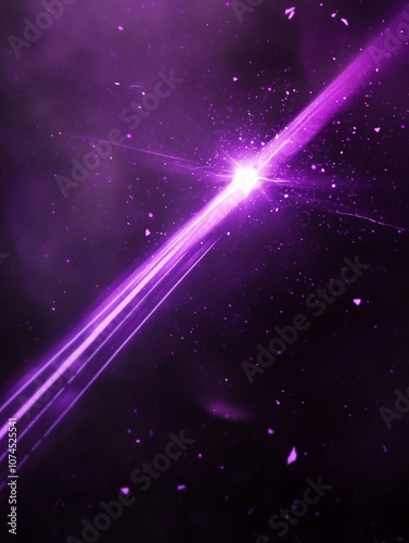 A purple laser beam on a black background, with a lens flare effect and rays of light - ai