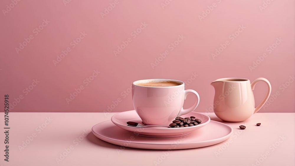 Coffee on the top of a pink pastel table- Coffee on the top of a pink pastel table-