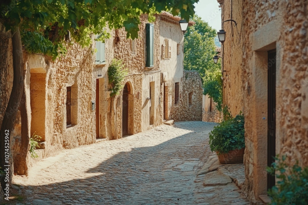 Obraz premium A quaint cobblestone street in a small village