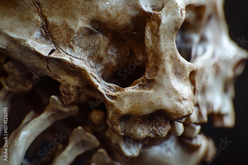 A detailed shot of a human skull against a dark background, perfect for use in medical or crime scene illustrations