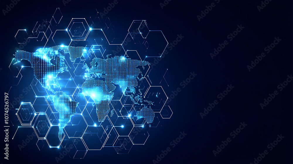 Fototapeta premium Abstract world map in hexagonal digital design