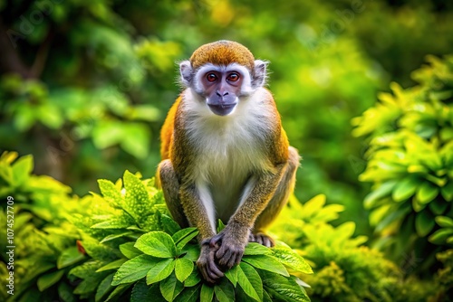 Aerial Monkey in Tree, Stunning Photography, AI Image, Wildlife, Jungle photo