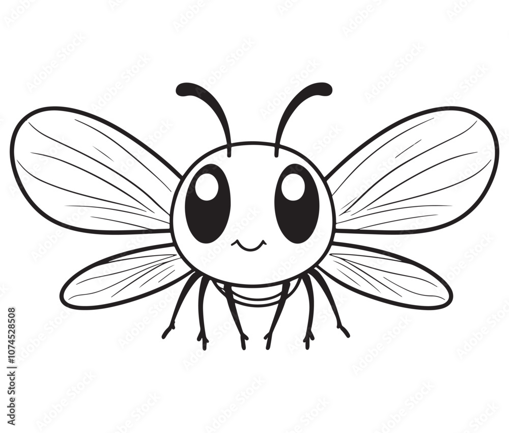 Fototapeta premium Bee cartoon character, Firefly outline icon