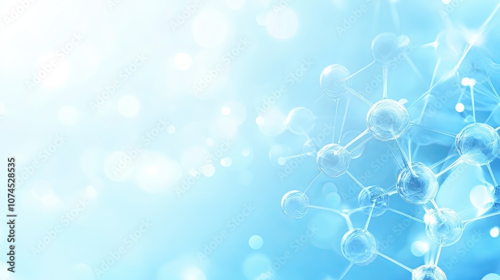 3D glass molecules or atoms on a light blue background representing biochemical pharmaceutical beauty and medical concepts Science or medical background Vector 3D illustration 3D glass molecules or atoms on a light blue background representing biochemical pharmaceutical beauty and medical concepts Science or medical background Vector 3D illustration