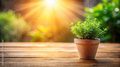 Small Green Plant in Pot on Table with Sunlight - Indoor Gardening, Home Decor, Minimalist Design, Nature, Serenity, Eco-Friendly, Freshness, Relaxation, Plant Care, Houseplants, Sunlit, Cozy Spaces