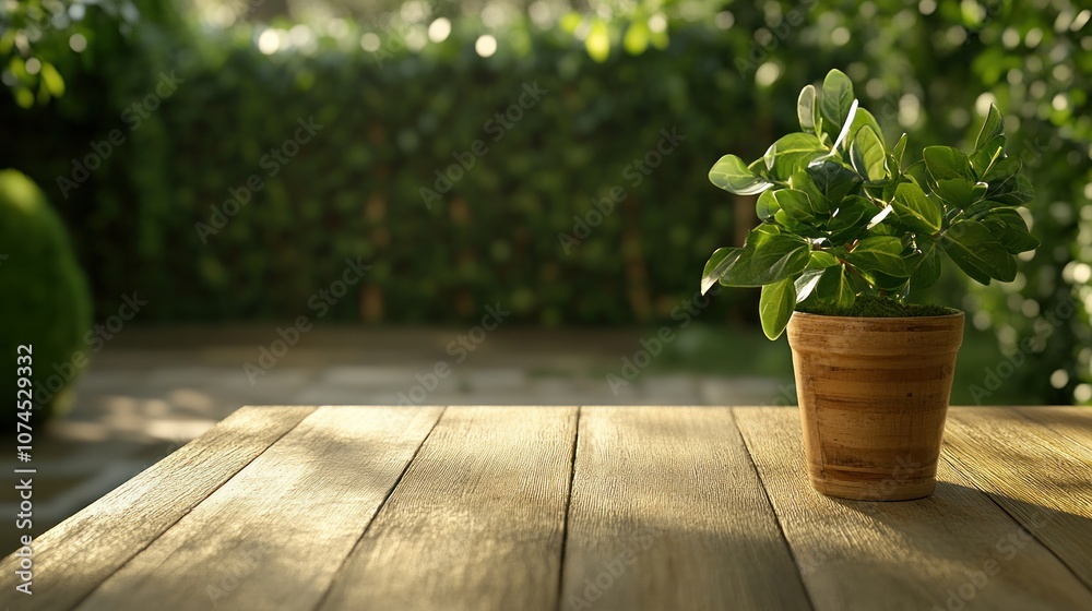 Fototapeta premium Enhance your space with a lively potted plant on a wooden table