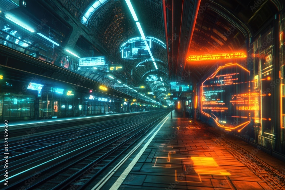 A train station with a train stopped on the tracks A train station with a train stopped on the tracks