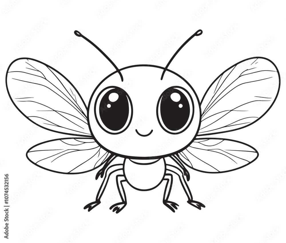 Fototapeta premium Bee cartoon character, Firefly outline icon