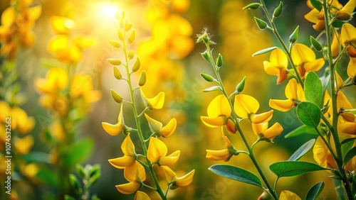 Double Exposure Photography of Smooth Crotalaria Flowers Blending with Nature's Elements for Stunning Visuals in Botanical and Floral Art photo