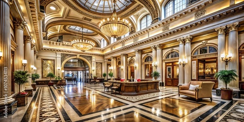 Elegant Grand Bank Lobby with Classic Marble Floors and Luxurious Lighting Showcasing Traditional Banking Heritage and Architectural Details in a Timeless Design