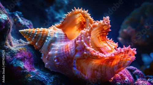 A sea shell opens its mouth on a rock, great for beach or ocean theme images photo