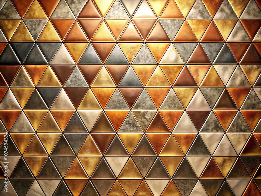 Elegant Metallic Mosaic Tiles in Gold, Silver, and Copper - A Fluted Triangle Texture for Stylish Backgrounds and Modern Interiors Elegant Metallic Mosaic Tiles in Gold, Silver, and Copper - A Fluted Triangle Texture for Stylish Backgrounds and Modern Interiors