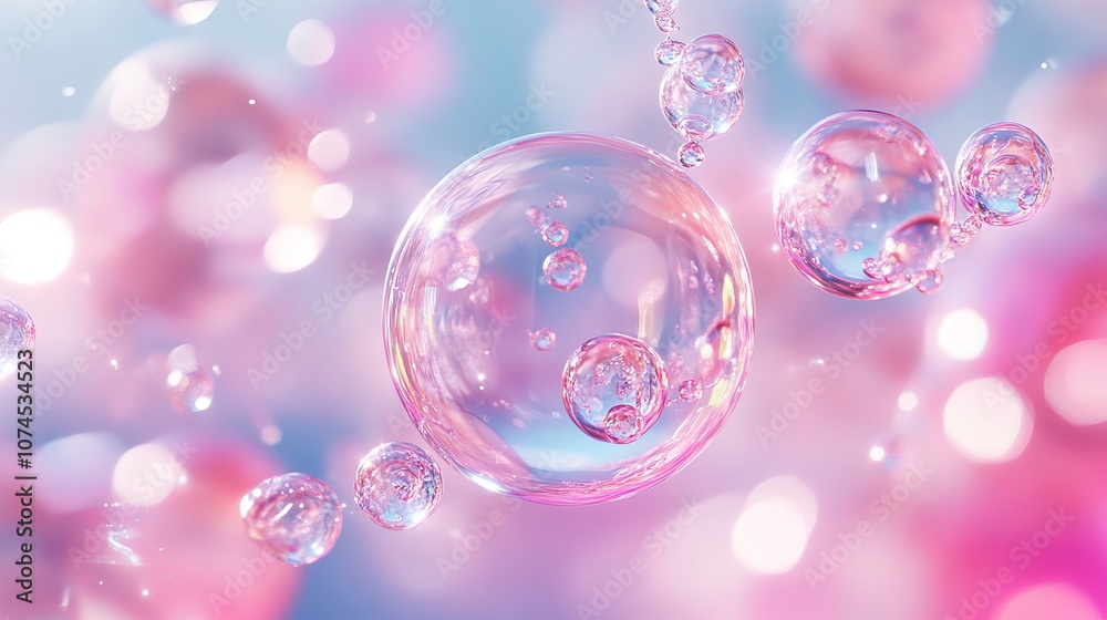 Cosmetic essence oil liquid bubble containing a molecule structure shown on a clean background 3D rendering Cosmetic essence oil liquid bubble containing a molecule structure shown on a clean background 3D rendering